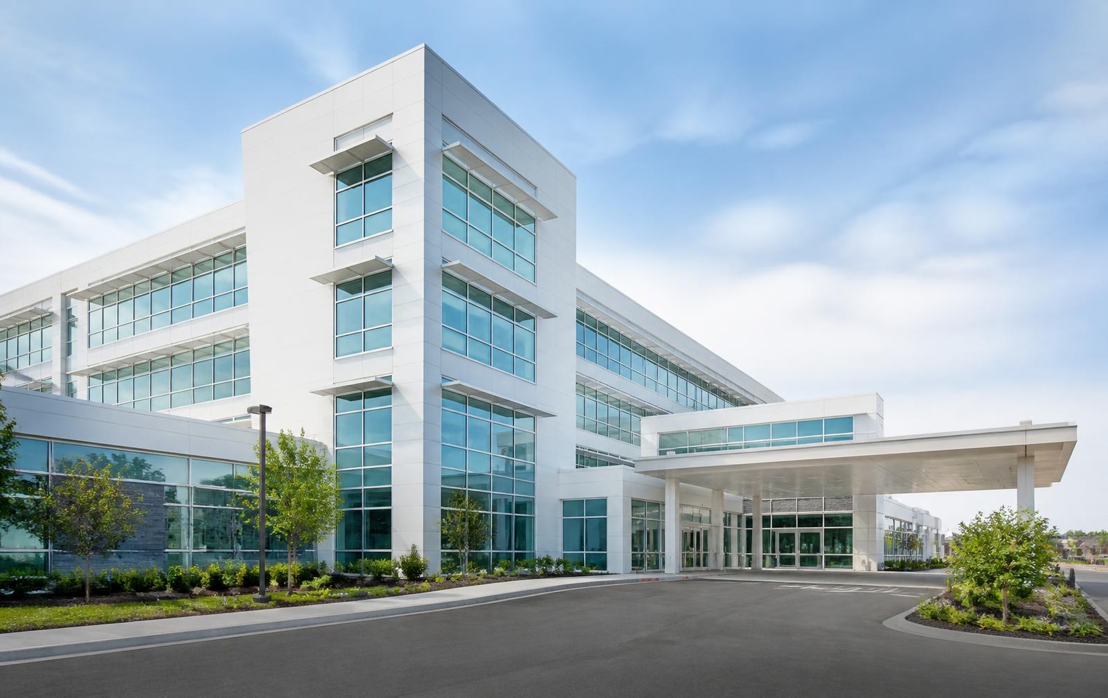 Exterior of a modern hospital building